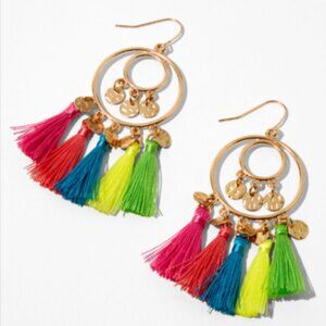 Icing Rainbow Tassel 2" Gold Chandelier Drop Earrings